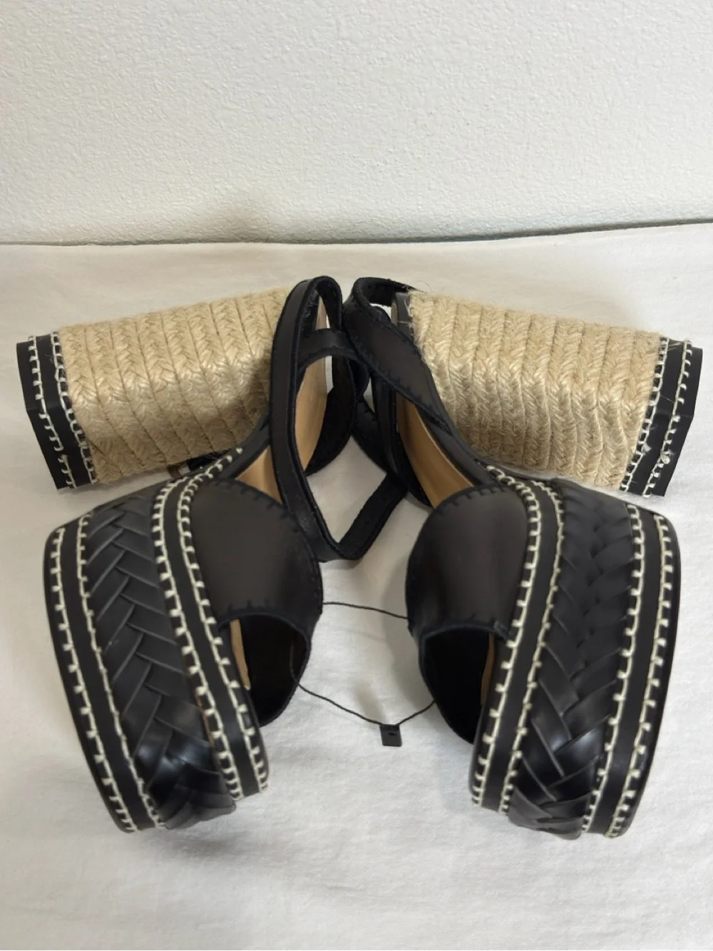 Castaner Black Leather Platform Espadrille Sandals with Natural Rope Heel NWOB